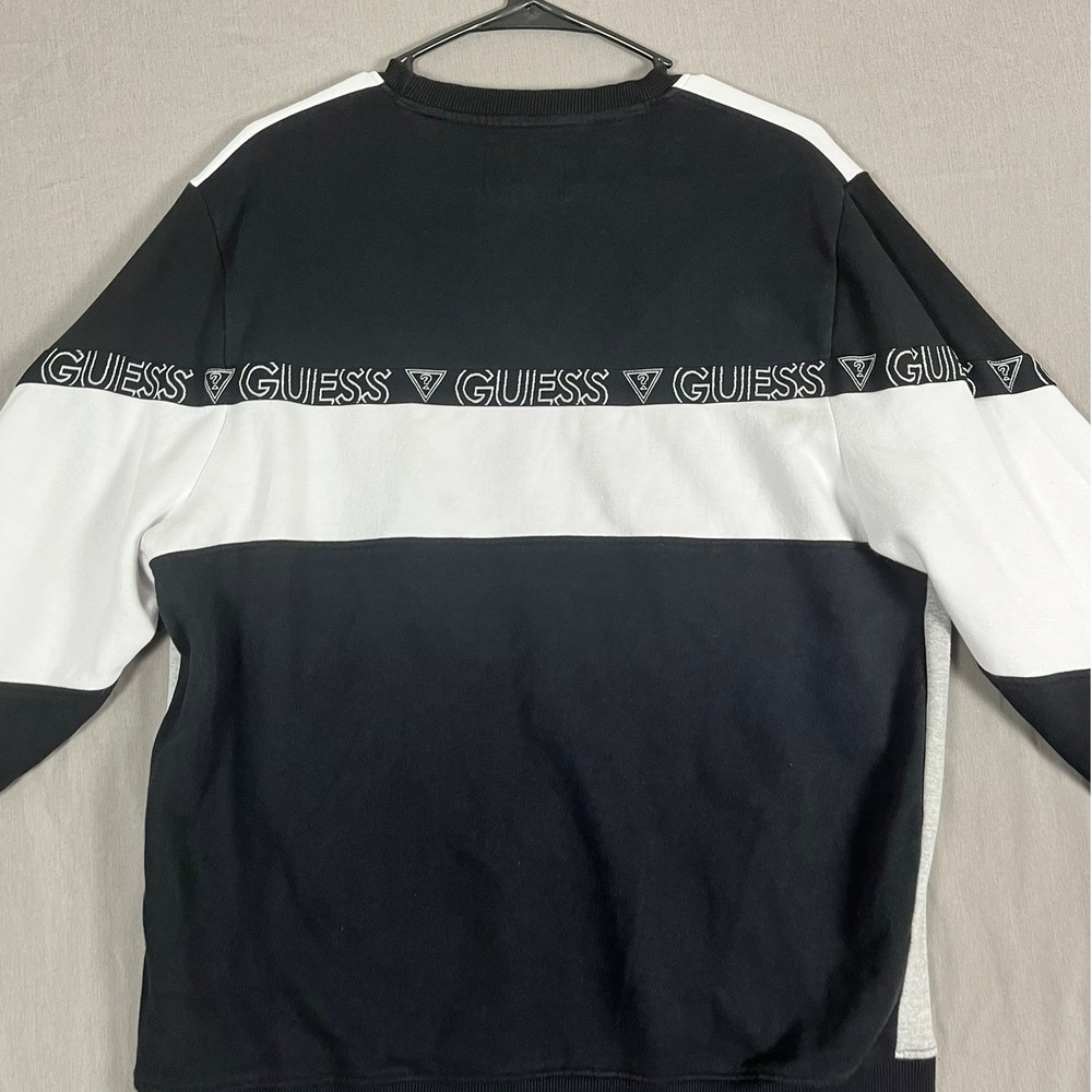 Guess Sweatshirt Mens Large Colorblock Logo Taping Black White EUC - Picture 4 of 9